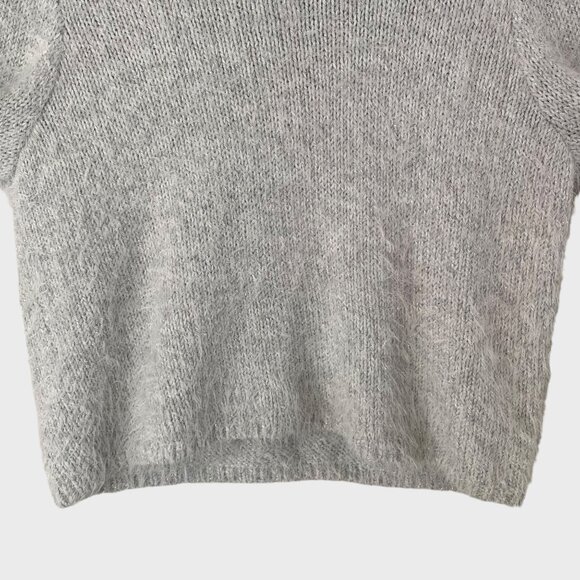 Abercrombie & Fitch Cropped Fuzzy Sweater Women's Medium Gray Metallic Pullover - Picture 6 of 11